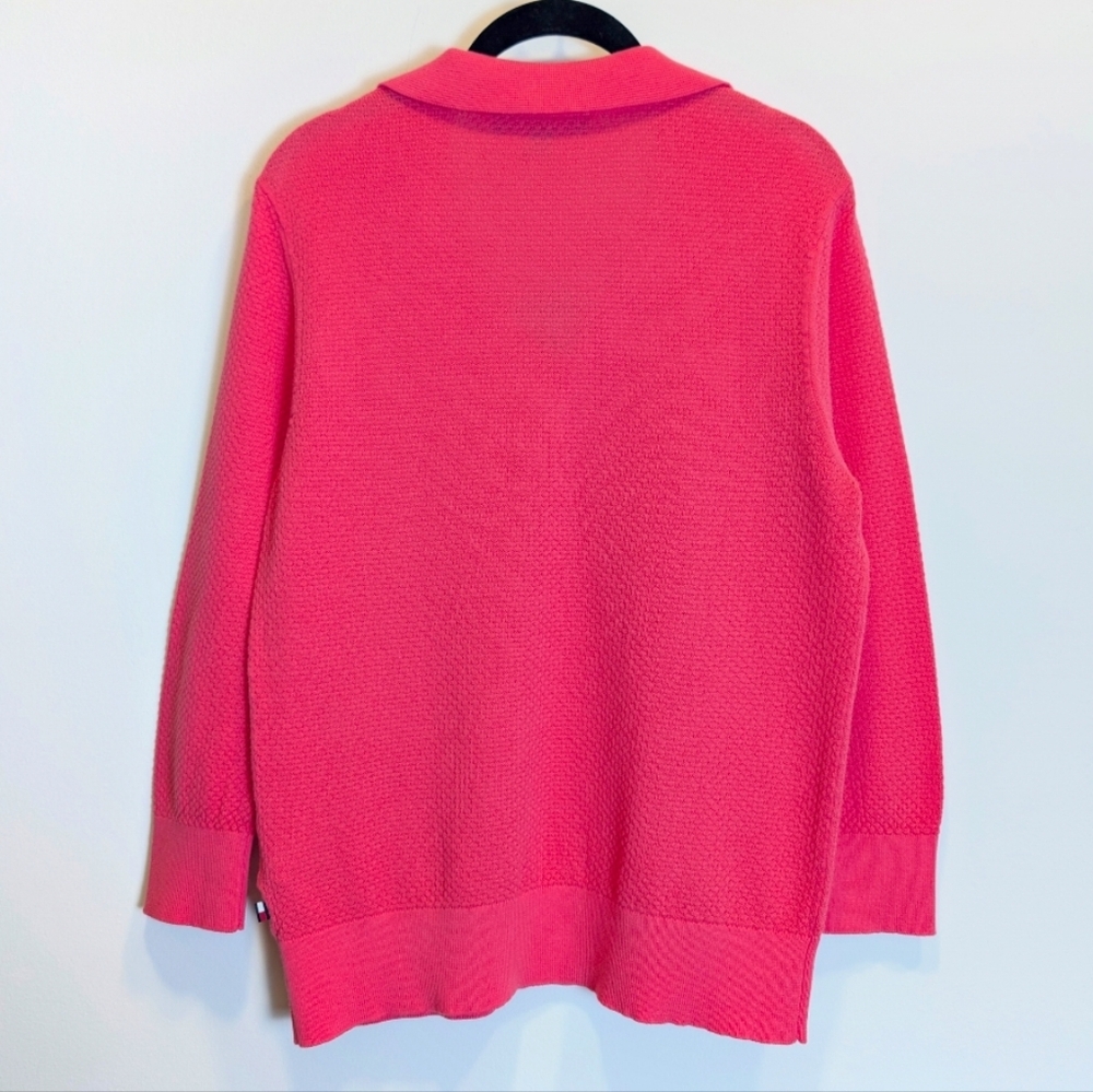 Tommy Hilfiger Hot Pink Johnny Collar Knit Sweater 3/4 Sleeves Size Small - Picture 2 of 5